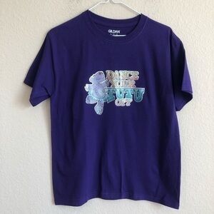 Vintage 1980s Hippo Dancer Glitter Iron-On On New Short Sleeve Purple T-Shirt